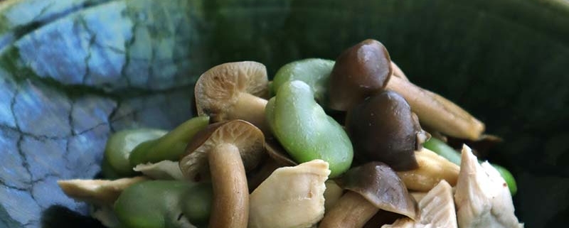 そら豆と鶏のささ身としめじのソテー