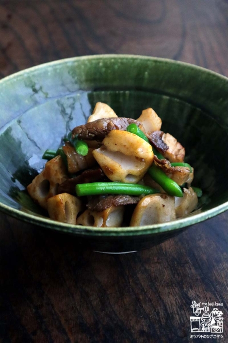 れんこんと牛こま肉のはちみつオイスター炒め蒸し れんこんと牛こま肉のはちみつオイスター炒め蒸し